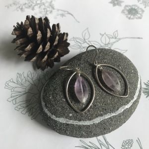 Ann Taylor Purple Beaded Drop Silver Earrings